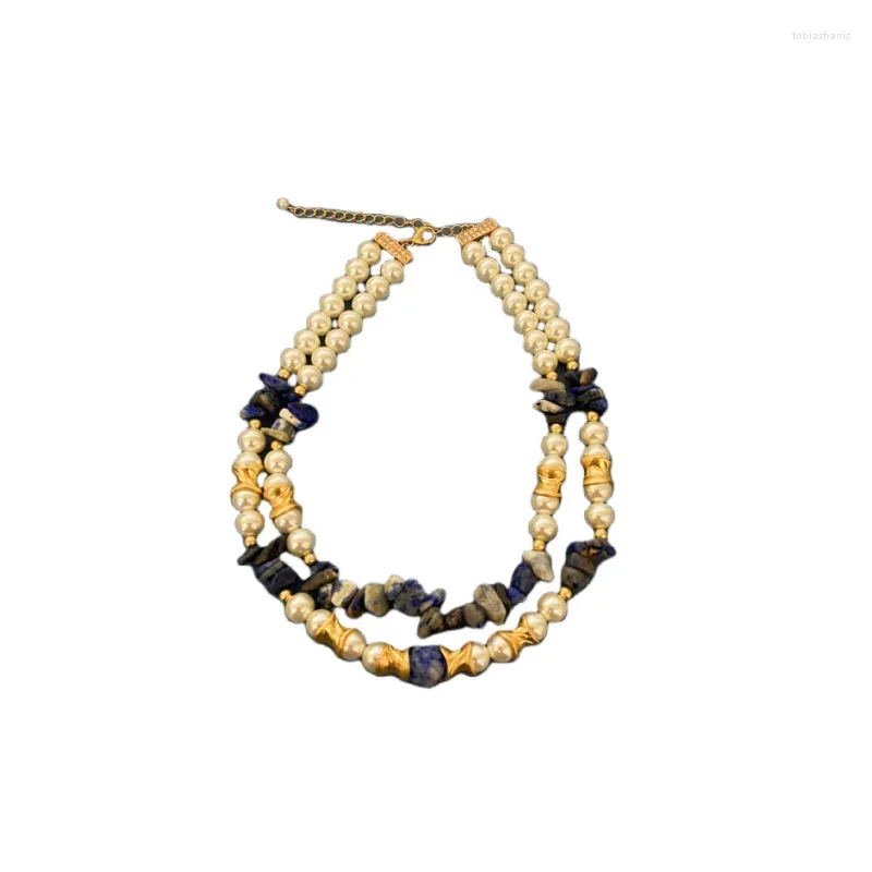 Kjeder Vintage Pearl Stone håndlaget beaded mote dobbeltlags kjede_voghion.com