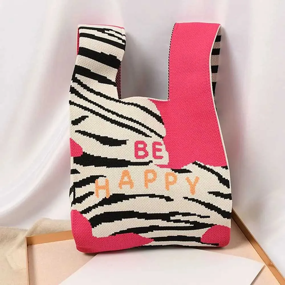 Bolsa de mão tricotada artesanal tote casual saco de compras_voghion.com