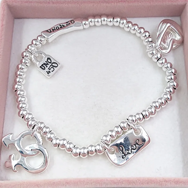 DIY bedels boze oog sieraden maken benodigdheden UNO de 50 LOVE Sterling sier Unisex armband voor vrouwen bangles enkelketting kralen sets_voghion.com