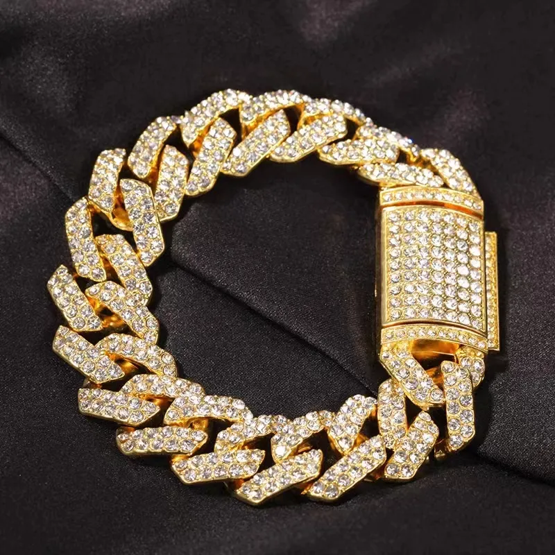 Designer 18mm kubanische Kette Herren Kreuz Gold Platin Diamanten Halskette Armband Schmuck Geschenk_voghion.com