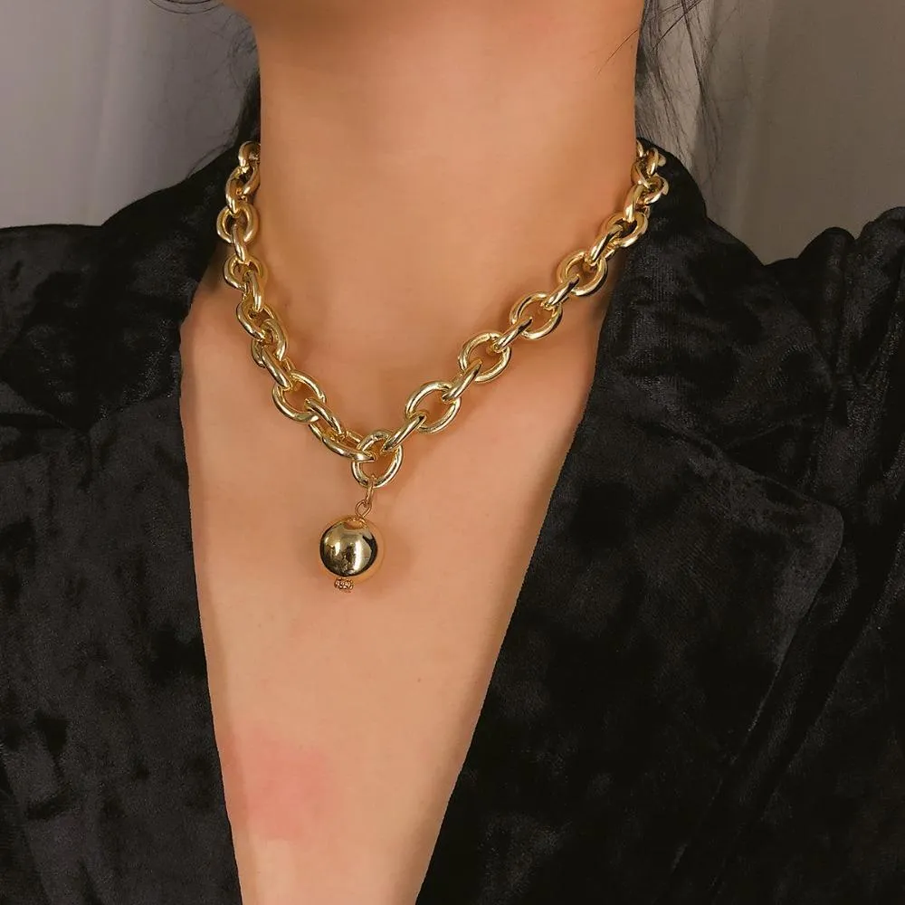Massive Gliederkette Mit Kugelanhänger Für Damen Halsschmuck_voghion.com