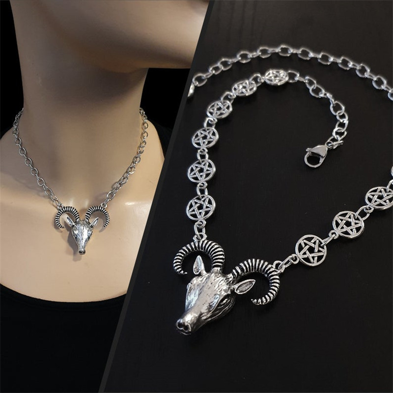 Necklaces Goat head and five-pointed star stranglehold necklace_voghion.com