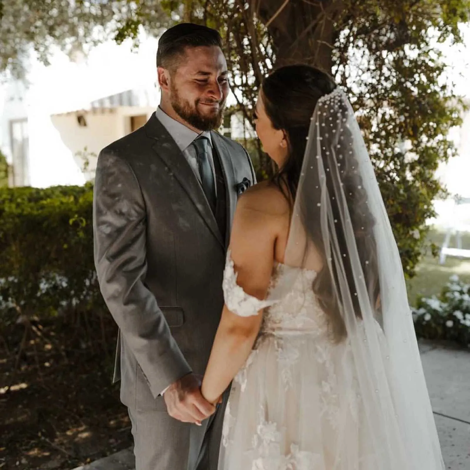 Voile de mariée à un niveau, perles, dégradé, accessoires pour cheveux, mantille de mariage pour église, V180_voghion.com