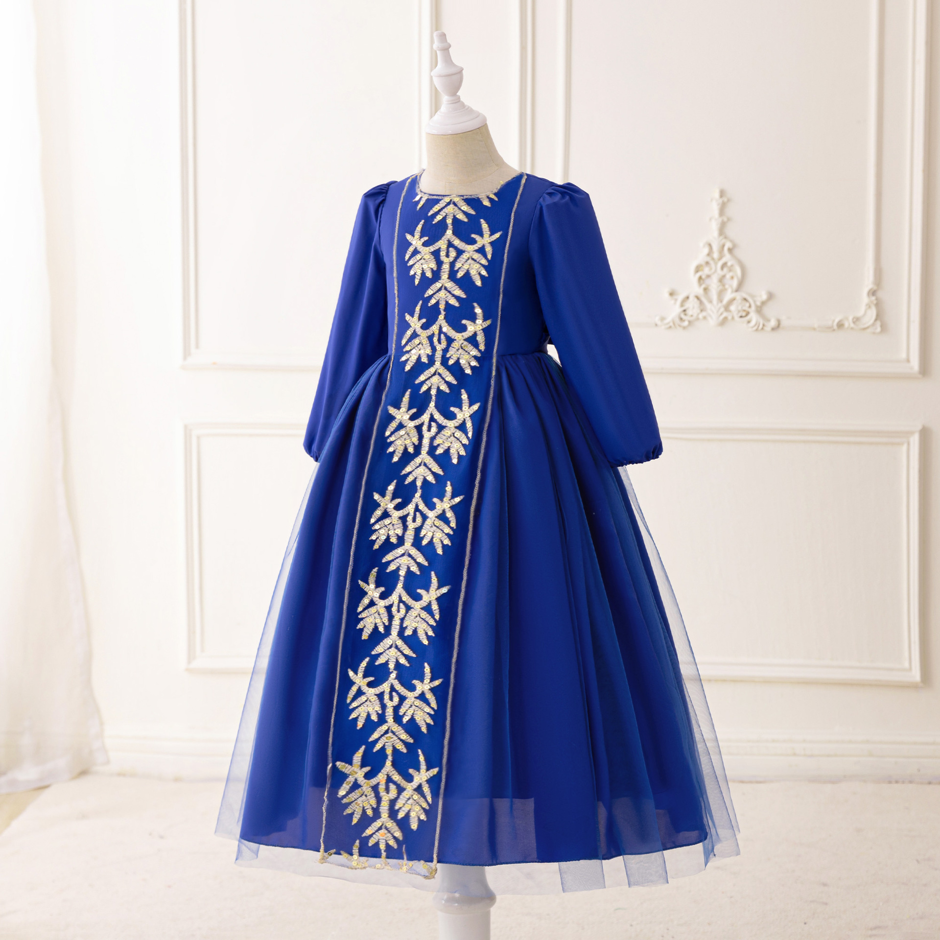 Abito per mamma e bambini, elegante abito musulmano per bambini ricamato in oro_voghion.com