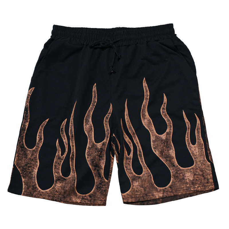 Nowy letni męski zestaw spodenek sportowych z krótkim rękawem z nadrukiem Flame Series_voghion.com