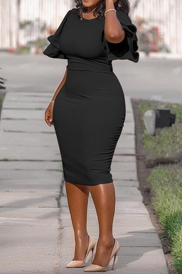 Schlankes, einstufiges Pendlerkleid für Damen in Übergröße_voghion.com