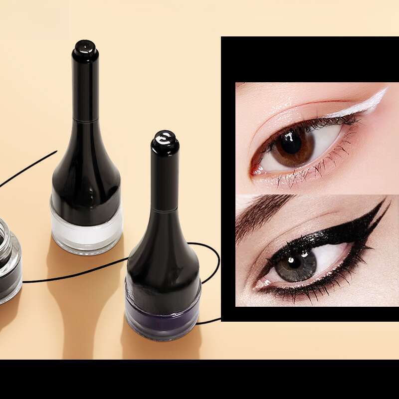 Weißer, nicht wasserfester, schwarzbrauner, flacher flüssiger Gel-Eyeliner für Frauen, wischfester Typ_voghion.com