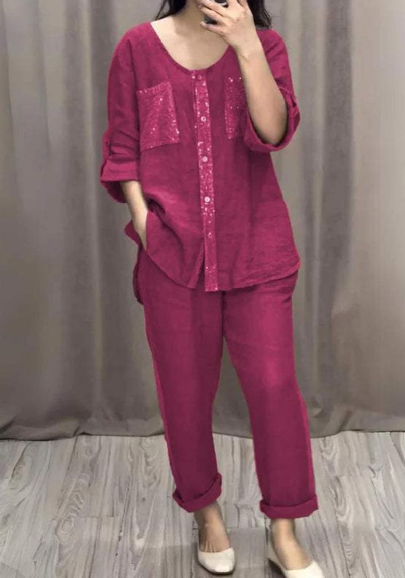 Women's clothing solid color cotton and en sequin two-piece suit_voghion.com