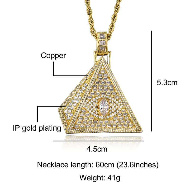 Collier pendentif œil de pyramide en moissanite plaqué or_voghion.com