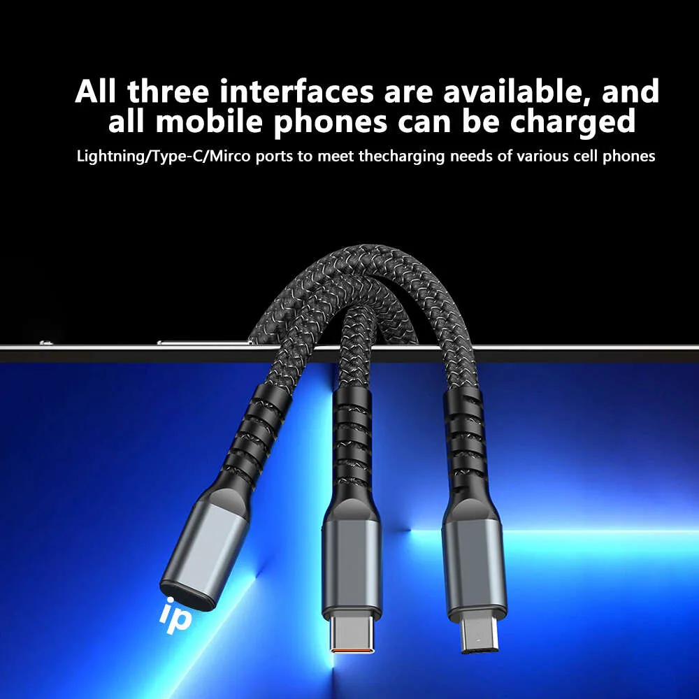 100W Cyber Edition Transparent Window Night Light LED Braided One Tow Three Data Cable Type-C Cell Phone Fast Charging_voghion.com