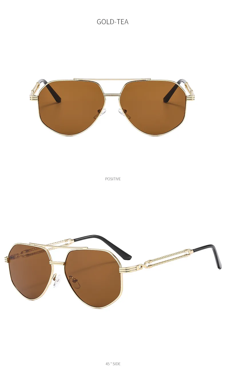 Sonnenbrillen 2024 Mode Männer Polygonal Metall Doppelstrahl Trendy Personalisierte Fahrbrille Licht UV400_voghion.com