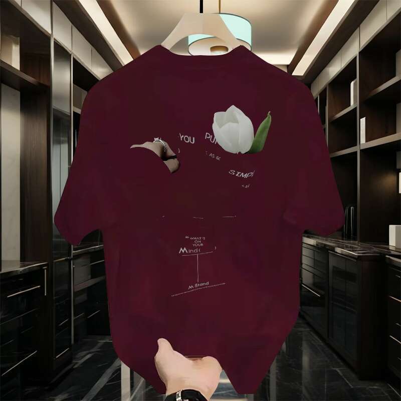 Maglietta americana a maniche corte di alta qualità con marchio alla moda stampato personalizzato Ins da uomo con scollo rotondo interno_voghion.com