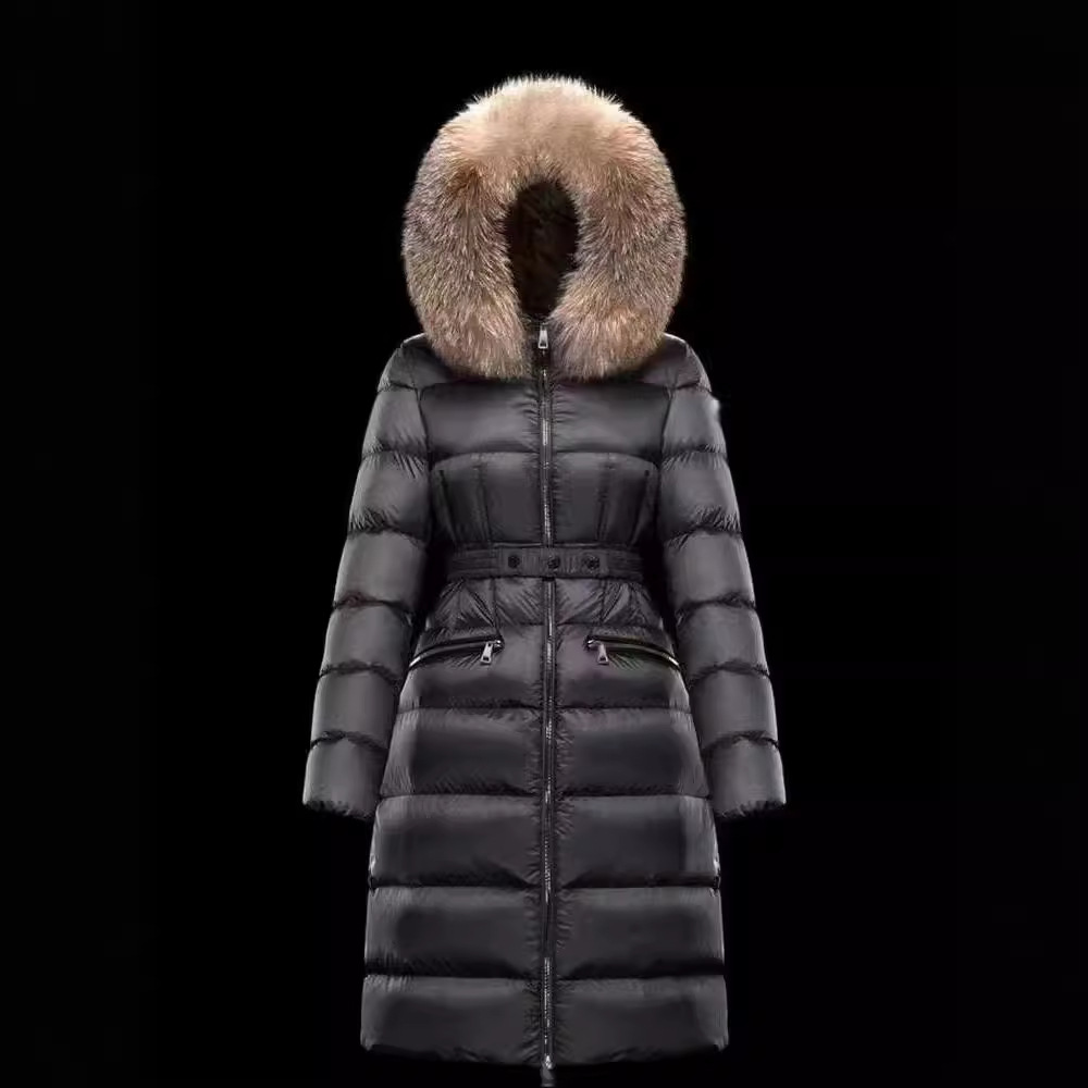 Women's Clothing Winter New Medium Length Warm jacket Jacket Women's Coat Hooded Large Fur Collar Fox Over Knee Waist Thickening A Version