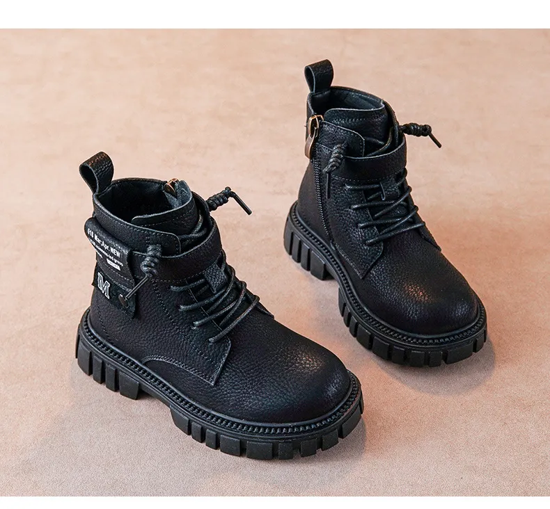 Botas Happysteps de cuero estilo motociclista con correa al tobillo para niños grandes, para montar a caballo, senderismo, otoño e invierno, talla grande_voghion.com