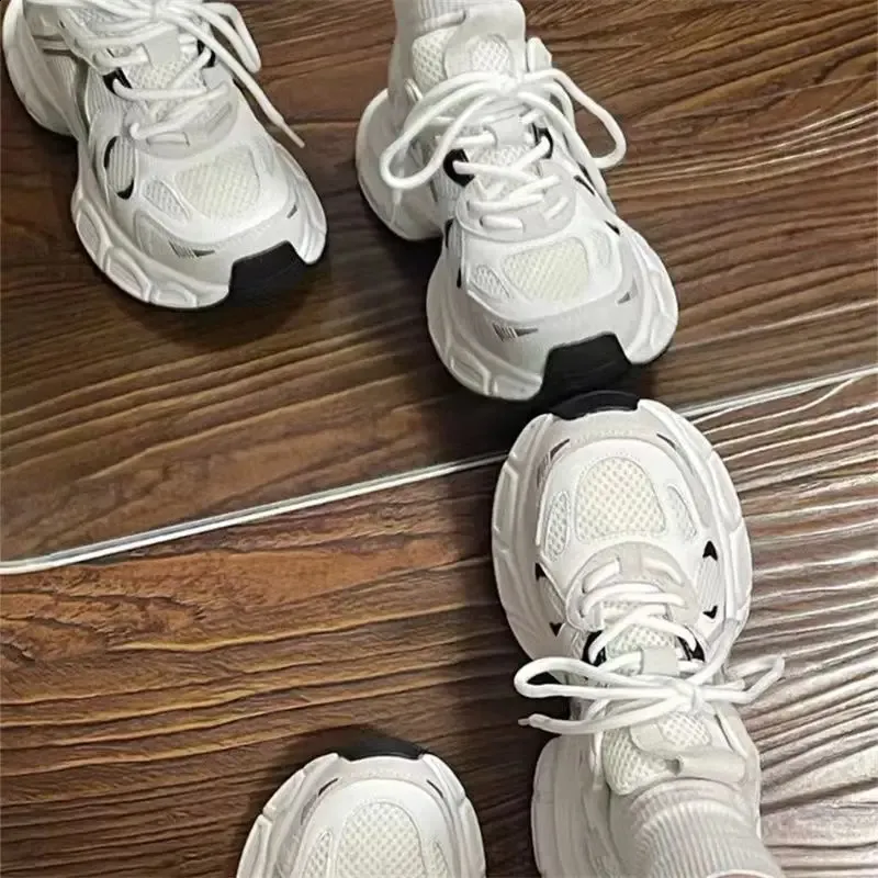 TUINANLE Damesko med mesh, pustende snøring, tykke joggesko, flate plattformsko, tykke såler, damesko, fritidssko, sport_voghion.com
