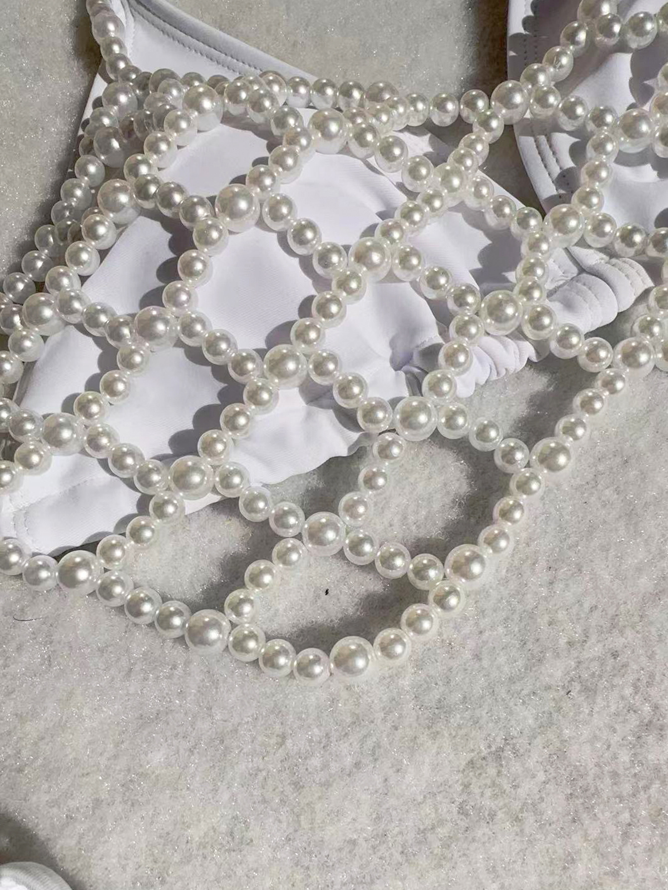Maillot de bain avec bretelles en chaîne de perles pour femmes, bikini sexy, fente avancée, costume trois pièces_voghion.com