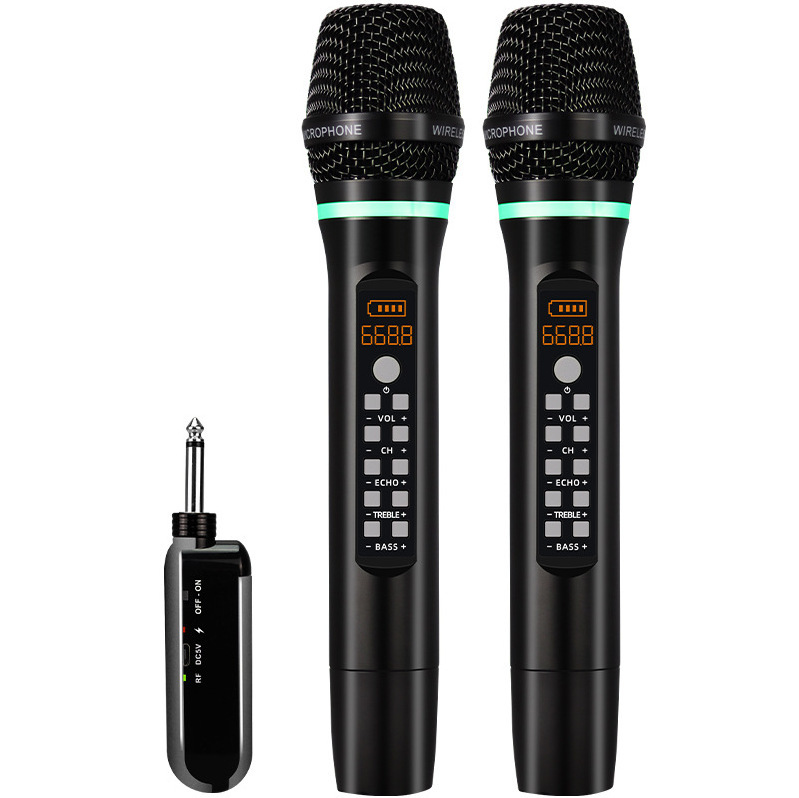 UHF käeshoitav juhtmevaba Bluetooth-karaokemikrofon Mikro-DSP kaja kõrge bassi reguleerimiskanaliga kodumikrofonid koos vastuvõtjaga_voghion.com
