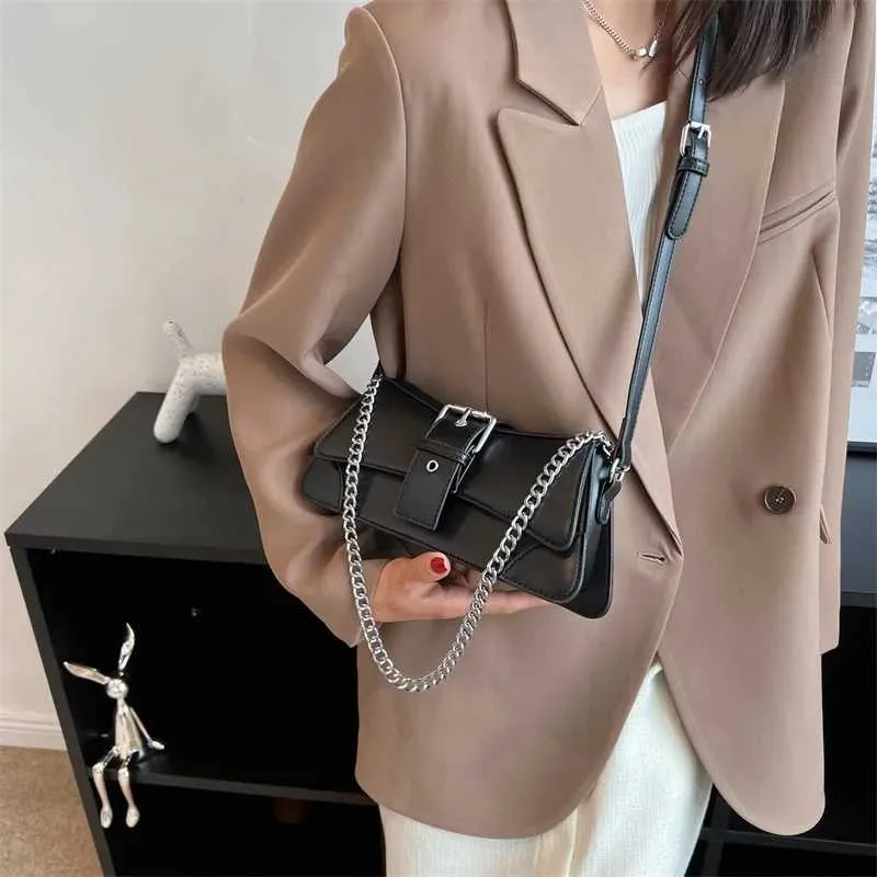 Borsa a tracolla con catena da donna in tinta unita, piccola borsa in pelle PU e portafoglio, vintage, marchio da donna, con patta, tracolla SG_voghion.com