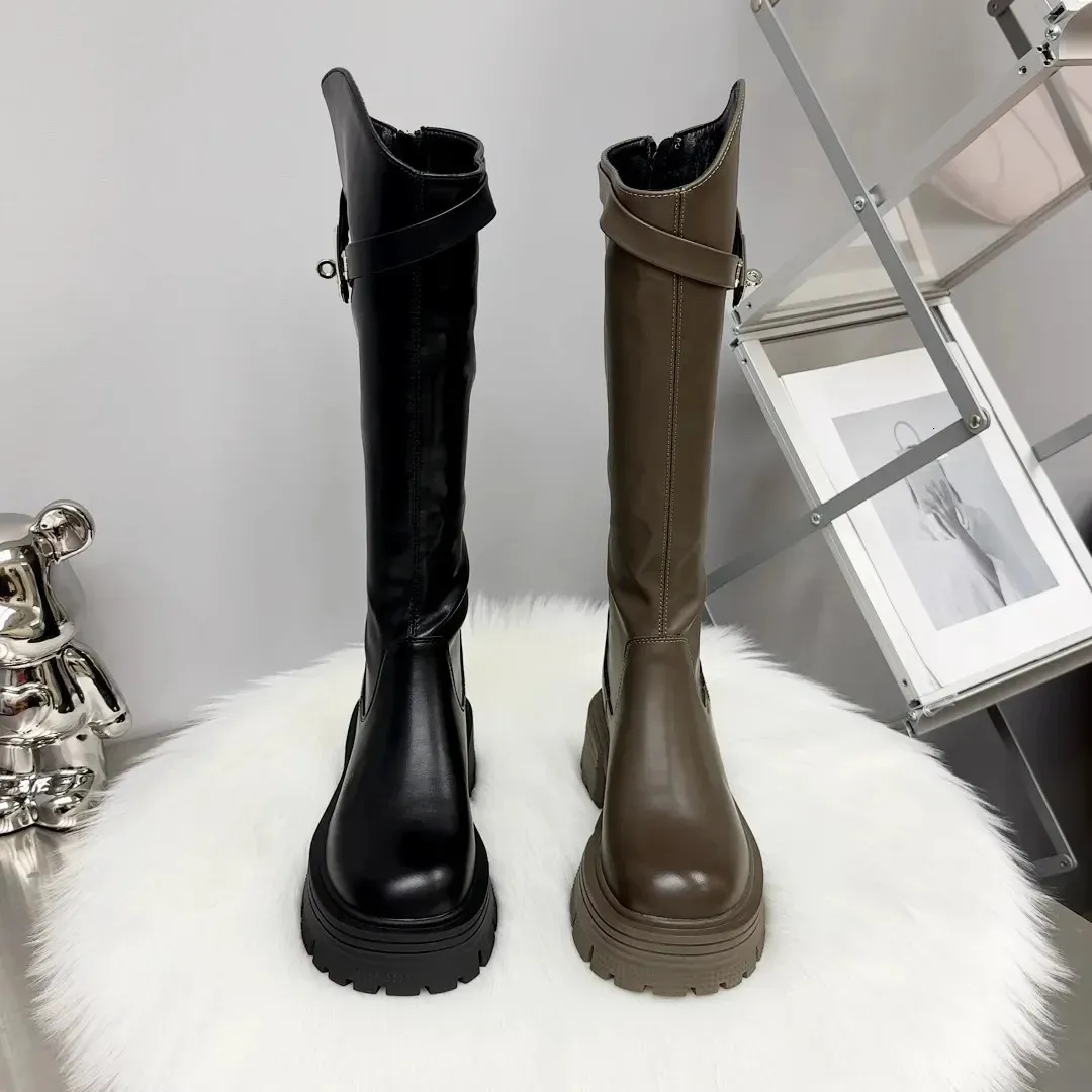 Cizme damă cu platformă până la genunchi, toamnă și iarnă, din piele, din denim, pantofi casual la modă pentru femei, 241024_voghion.com