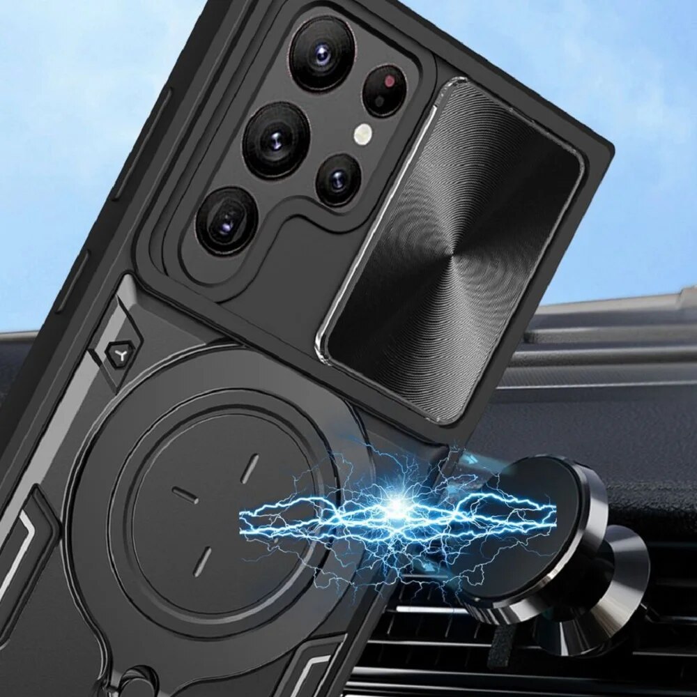 Camera Slide Protect Case For Samsung Galaxy S24 S23 Plus S22 S21 S20 FE Note 20 Ultra Magnetic Ring Holder Phone Cover_voghion.com