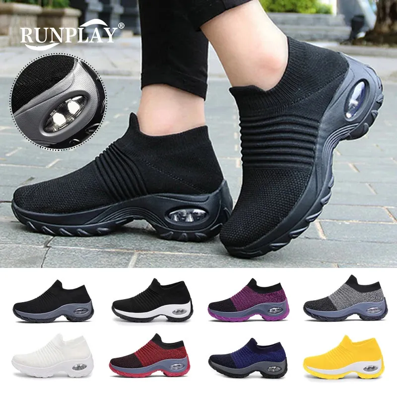Women Tennis Air Cushion 5CM Height Increase Sports Sneakers Breathable Female Walking Sock Shoes Thick Bottom Platforms_ecoleips.com