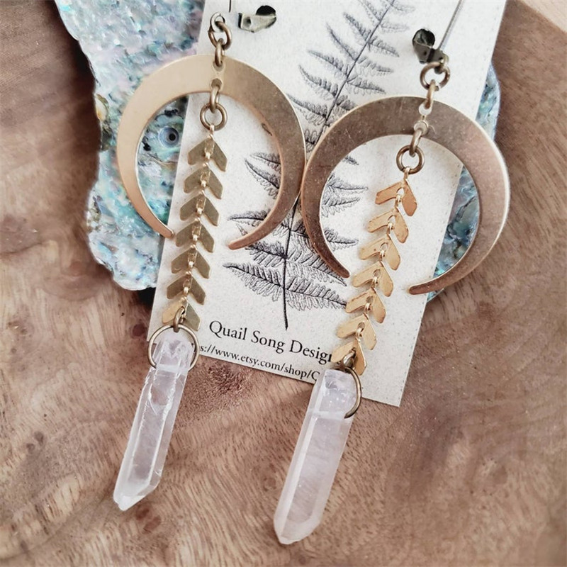 Earrings Bohemian Crescent Quartz Crystal Earrings_voghion.com