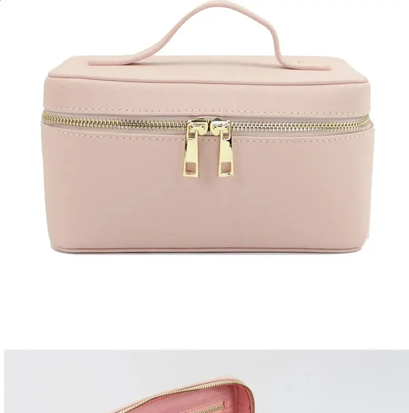 Ladies Saffiano Split Leather Travel Toiletry Case Portable Hanging Makeup Organizer Box Dopp Kit Cosmetic Bag For Women_voghion.com