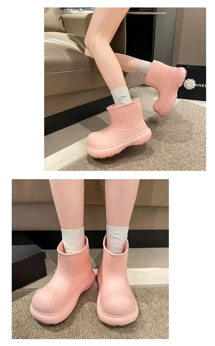 Módní dámské úzké roztomilé venkovní nepromokavé holínky s tlustou podrážkou z EVA, jednoduché a praktické 241031_voghion.com