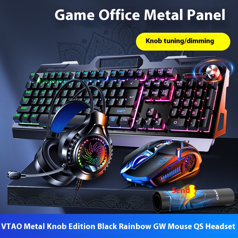 V2g5 Tastiera Mouse Cuffie con Sensazione Meccanica Tre Pezzi per Computer da Gioco Ufficio Laptop Usb Cablato Retroilluminazione