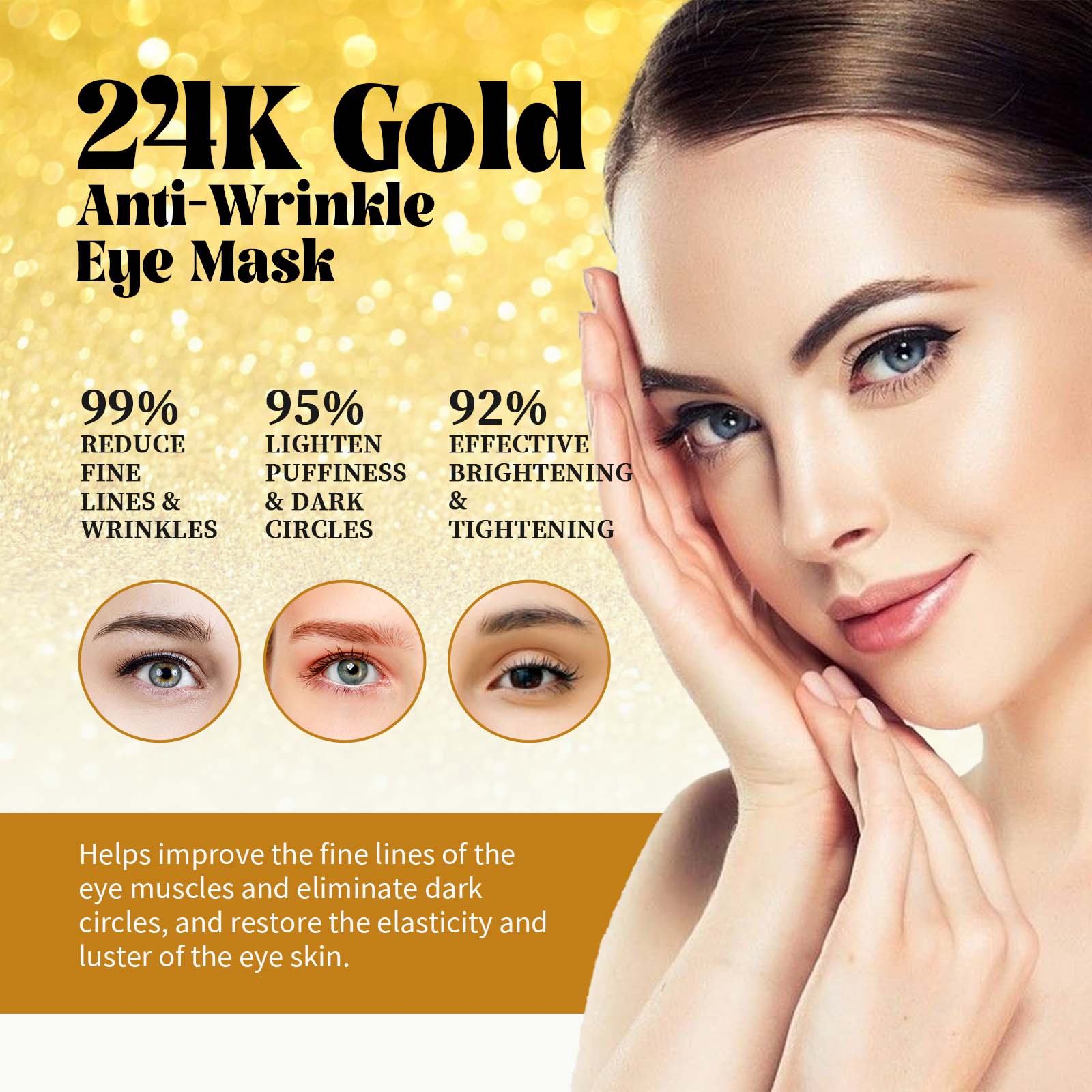 EELHOE Gold Anti-Wrinkle Eye Mask, Moisturizing And Improving Eye Lines Brightening And Moisturizing Eye Skin Eye Care_voghion.com