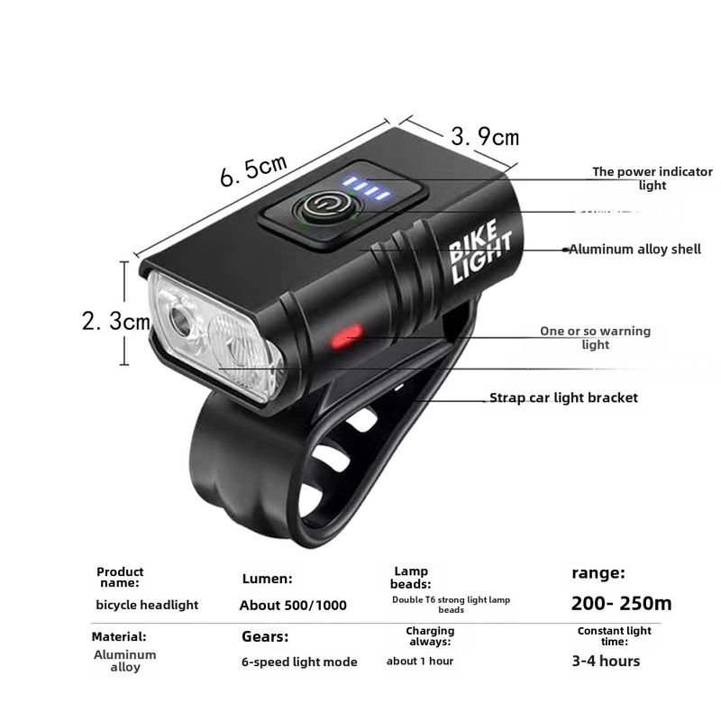 Cykellygter med Power Display Aluminiumslegering Højlumen Type-c Ladelygter_voghion.com