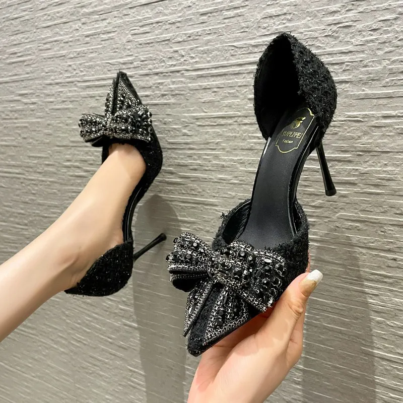 Parel Kristal Strik Wit Bruiloft Vrouwen 2024 Lente Merk Designer Hoge Hakken Pumps Vrouw Dunne Hak Feestschoenen_voghion.com