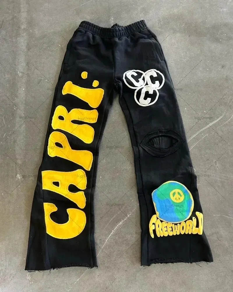 Men's Pants Hip-hop European And American Embroidered Oversized Trousers Men Y2k Trendy Knitted Loose Casual Wide-leg_voghion.com