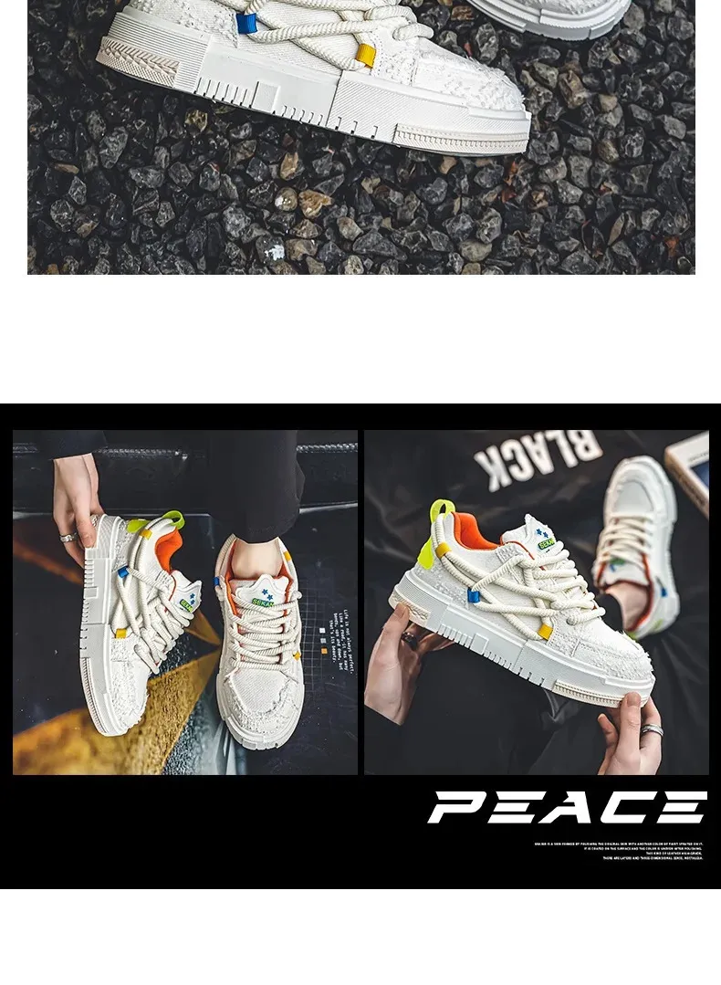 Chaussures de skateboard à lacets en toile vulcanisée à plateforme verte pour homme, baskets basses de tennis décontractées pour hommes 240704_voghion.com