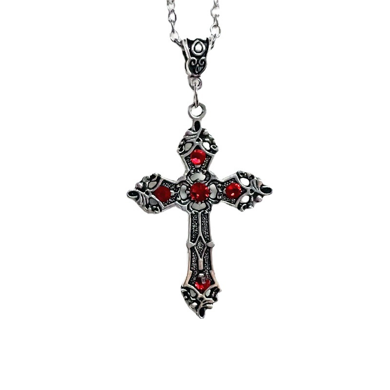 Necklaces Gothic Silver Crystal Baroque Cross Large Necklace_voghion.com
