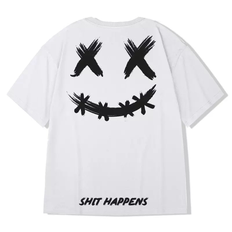Îmbrăcăminte bărbătească Tricou cu mânecă scurtă pentru bărbați Stil nou Trend național Trend Brand Loose Smiley Face Trend național Fat Man Cu mânecă cu cinci puncte de vară_voghion.com