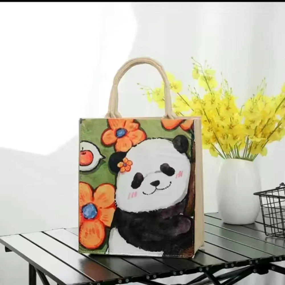Borsa a tracolla in feltro spessa, da donna, multicolore, portatile, con stampa alla moda, a forma di panda, per gli spostamenti quotidiani_voghion.com