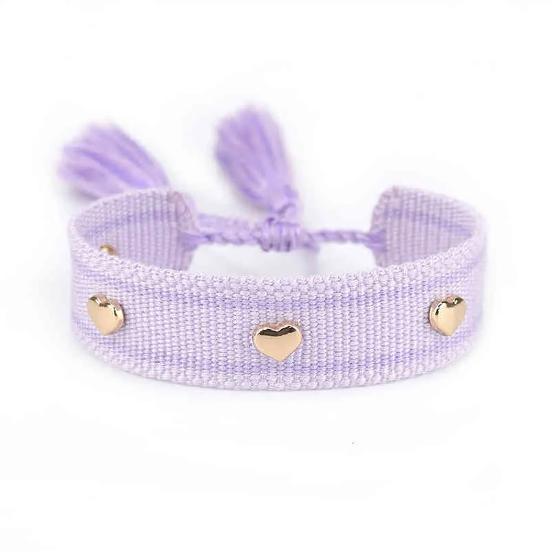 Pulsera tejida con borlas para mujer, estilo bohemio, con corazón dorado, regalo de joyería al por mayor, 2022_voghion.com