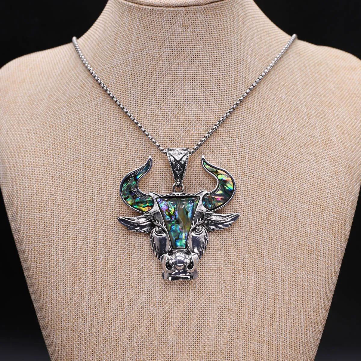Kedjor Naturlig Abalone Shell Patchwork Legering Demon Fårhuvud Ko Hänge Halsband Utsökta Smycken Gåva För Män Kvinnor_voghion.com
