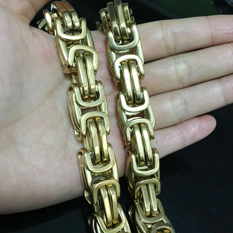 Chains 7-40" 8/12/15MM Huge Heavy 316L Stainless Steel Sier Color Byzantine Chain Mens Necklace Fashion DesignChains_voghion.com