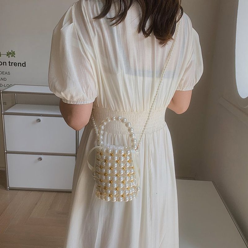 Handgefertigter gewebter Eimer 2024 Neue koreanische Perlenhandtasche für Damen mit einer Schulter_voghion.com