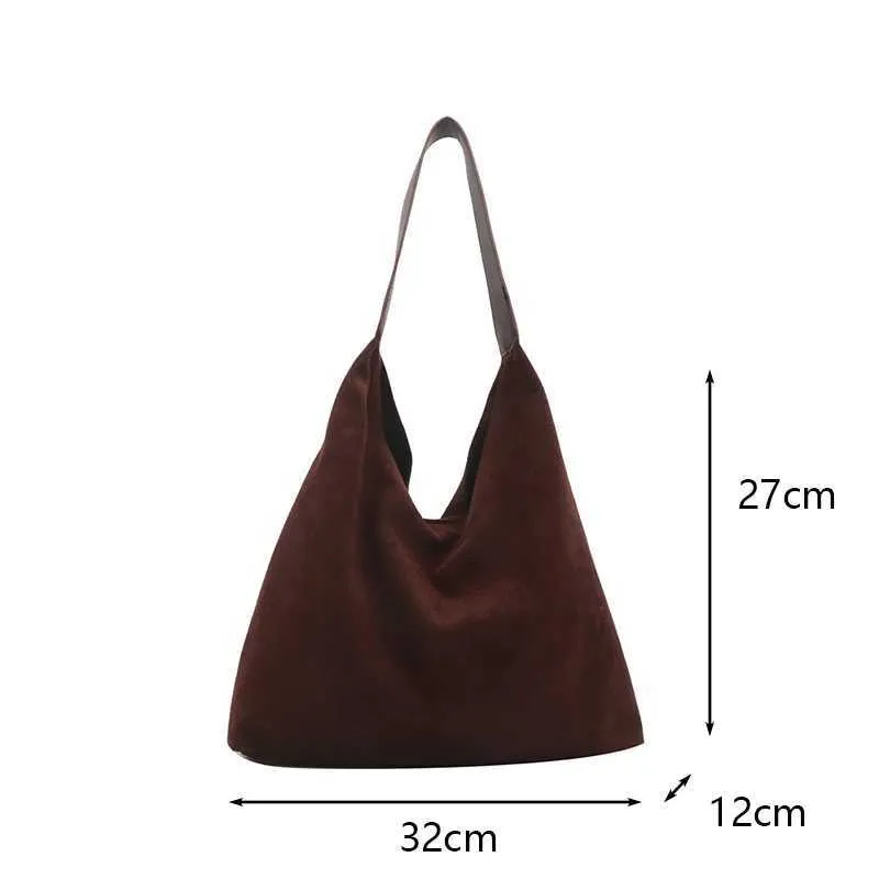 Retro womens large capacity suede shoulder bag solid color simple design casual shopping handbag Y241123_voghion.com
