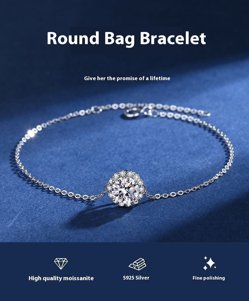 Koreanische Version Minimalistische Runde Tasche Mosang Stein Weibliche Instagram Nische S Reine Sier Armband Geschenk Für Student Beste_voghion.com