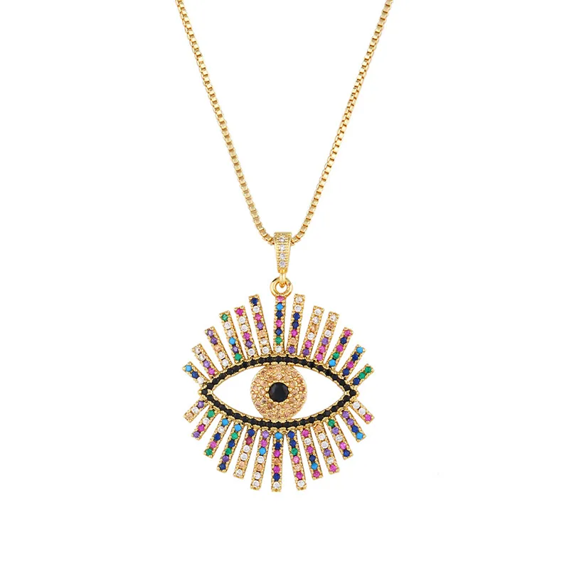 Collar con colgante de mal de ojo, circonita cúbica colorida, collares de moda para mujeres y niñas, gargantilla chapada en oro con circonita cúbica_voghion.com