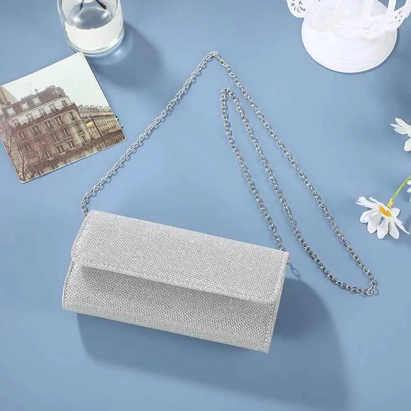 Τελευταίες τσάντες clutch για δεξιώσεις γάμου, απλές, χειροποίητες, βραδινές, crossbody, για γυναίκες, με γκλίτερ και λαμπερή αλυσίδα στον ώμο_voghion.com