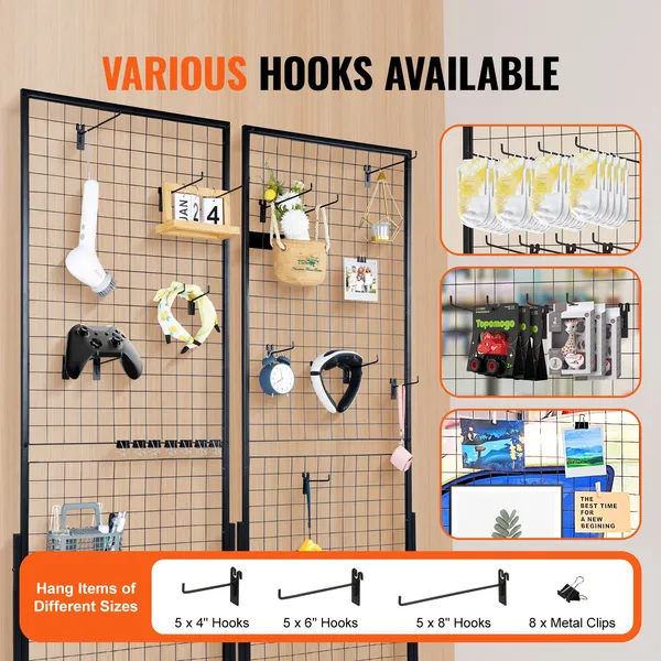 VEVOR 2' X 5.6' Grid Wall Panels Tower, 2 Packs Wire Gridwall Display Racks With T-Base Floorstanding, Double Side Gridwall Panels For Art Craft Sho_voghion.com