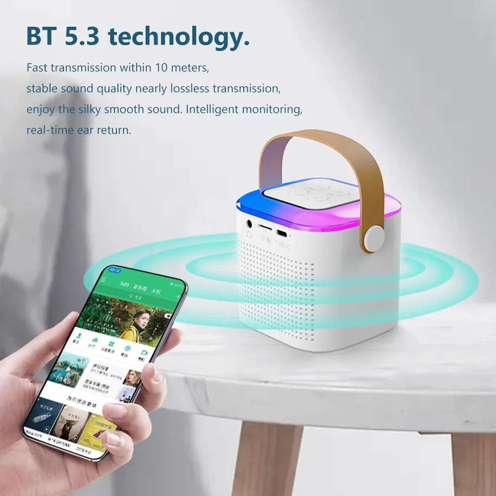 Microphones Y1 Mini Microphone Family Hine Bluetooth-Compatible 5.3 Stereo Sound Singing Karaoke Speaker Support 3.5mm_voghion.com