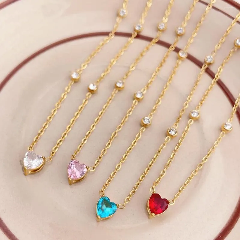 Colliers pendentifs en acier inoxydable couleur or avec cœur et strass pour femmes, bijoux tendance en cristal bleu_voghion.com