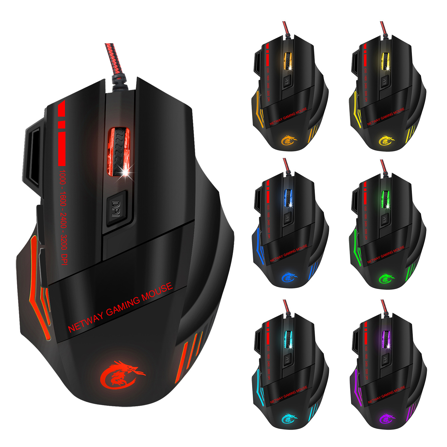 Colorful 7D glowing game mouse wired MOUSE 3200dpi firepower key batch 7_voghion.com