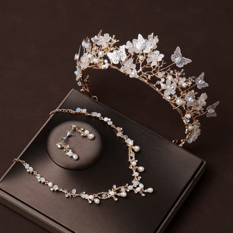 Brautkrounenset mat dräi Deeler, Accessoiren fir Hochzäitskleeder vun héijer Qualitéit, Krounenhalskette fir Kappschmuck, Hoeraccessoiren fir Fraen, Bëschpäiperleken_voghion.com